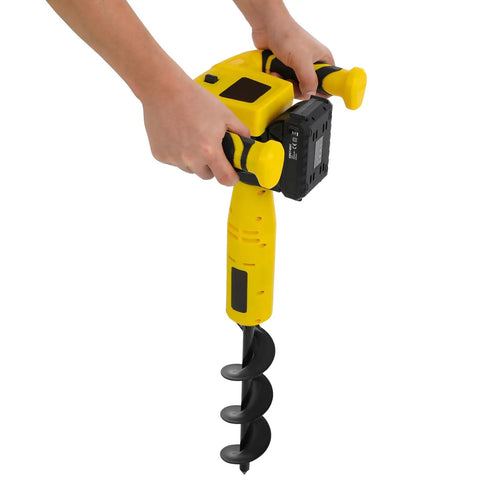 Cordless Post Hole Digger For Urban Greening And Farm Planting Battery Powered Hole Digging Machine shown in use, yellow handle