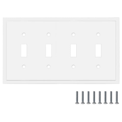 Modern Edge Quad Toggle Wall Plate White For Switches And Outlets Durable Zinc Alloy Decor Cover Heavy Duty Easy Install 8.6 In