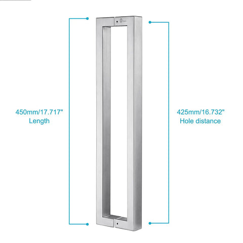 18 Inch Solid Standoffs Built Tough Heavy Duty Commercial Grade 304 Stainless Steel Push Pull Door Handle for Glass and Barn Doors with a Full Brushed Finish, 450mm length
