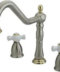 Heritage Kitchen Faucet 8 To 16 Inch Widespread Deck Mount Solid Brass Duraseal Cartridge Two Tone Brushed Nickel And Polished Brass Finish