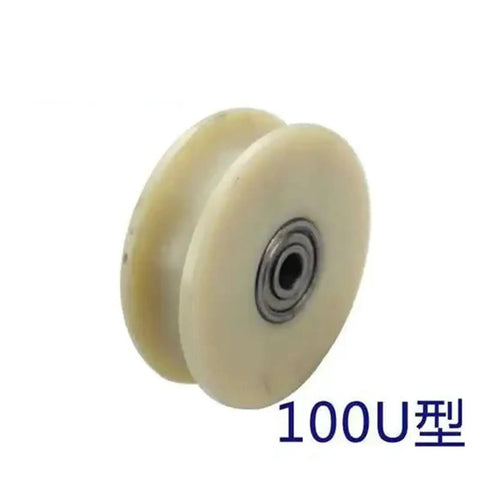 Super Smooth 100mm V Groove Sliding Gate Caster Pair Packs Silky Nylon Track Rollers with Steel pulley detail view.