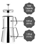 Aqua Turkish Teapot Set In Eighteen Ten Stainless Steel With Double French Press Samovar Style Kettle, 0.9L top, 1.5L bottom