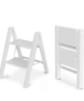 Sturdy 2 Step Ladder With 17 Inch Top Step, 300 Lb Capacity, White Finish, Wider 7.9 Inch Treads For Comfort And Stability, Great For Home, Garage, And DIY Tasks folded white 2-step ladder shown open and closed