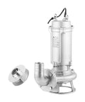 Heavy Duty Submersible Sewage Pump With Chemical Resistant 316 Stainless Steel Featuring A Non Clogging Build That Can Handle The Grind On Any Sump Or Wastewater Job Built Tough For Daily Use - side view with hose attachment.