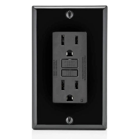 GFCI Outlet 15 Amp Self Test Non Tamper Resistant With LED Indicator Light Black GFNT1E Ground Fault Protection