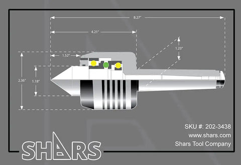 Diagram of 4MT Built Tough Medium Duty Live Center with MT4 Morse Taper, showing dimensions and triple-bearing placement.