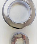Six Pack Half Inch Npt Semi Recessed Fire Sprinkler Trim Ring Chrome Plated Two Piece Escutcheon Cover showing chrome finish and design details.