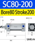 Heavy Duty Aluminum Pneumatic Cylinder Double Acting 80mm Bore And 200mm Stroke For Industrial Automation SC80X200 diagram