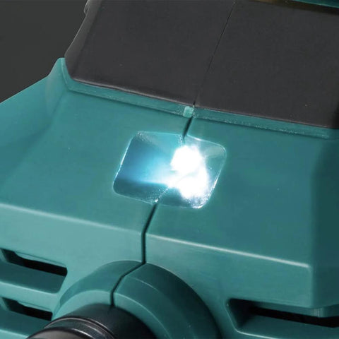 Makita cordless high-pressure inflator housing in teal plastic, close-up view