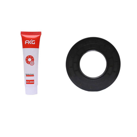 Front Load Washer Tub Bearing And Seal Kit Compatible With Whirlpool W10004170 And Maytag Seals featuring grease tube and black seal.