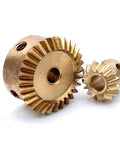 Close-up of 0.4 Module Bevel Gear Set 0.4M 10T 20T 90 Degree Miter Gear with 2mm Bore Pinions for DIY Model Cars.