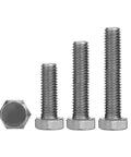 Straight Up Badass TA2 Pure Titanium Hex Bolts M12 X 45mm Heavy Duty Fasteners For Custom Builds Rides Slick Silver Finish 5 Pc Set showing three bolts with hex heads.