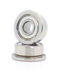 Check out This Snazzy 10 Pack Of Stainless Steel Flanged Deep Groove Ball Bearings Size 3X8X4mm Double Shielded SF693ZZ, showing two stainless steel bearings.