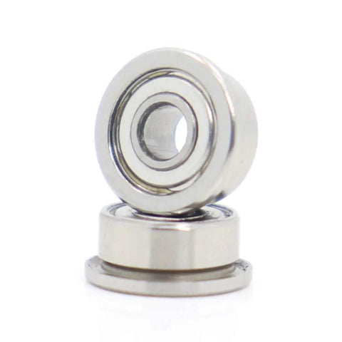 Check out This Snazzy 10 Pack Of Stainless Steel Flanged Deep Groove Ball Bearings Size 3X8X4mm Double Shielded SF693ZZ, showing two stainless steel bearings.