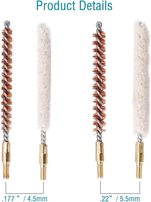 Air Rifle And Pistol Barrel Cleaning Kit For.177 And.22 Calibers, Copper Brush Set with cotton tips shown