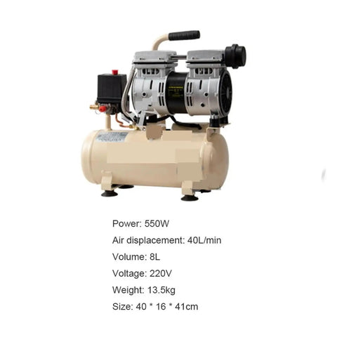 Highly Rated 550 Watt Silent Air Compressor With 8 Liter Tank Oil Free Industrial Pump Ultra Quiet Design For Home Shop Use Reliable And Efficient Performance You Will Love This Bad Boy