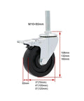 Heavy Duty Swivel Caster Wheels With Brake And Metric Threaded Stem Nylon Workbench Casters For Furniture Trolleys And Carts Rolling Plate Casters For Workshop And Garage Locking Wheels For Safer Quieter Maneuverability shown with dimensions