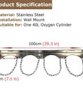 Diagram of Wall Mount Steel Gas Cylinder Holder For Three Bottles Chain Supported Rack Heavy Duty Oxygen Tank Hanger.