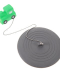 TEHAUX Silicone Bathtub Drain Stopper 15cm, Hair Catcher for Bathroom with green truck design and chain.