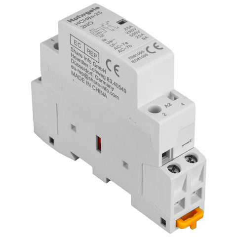 25 Amp Two Pole AC Contactor With 110V 120V Coil, 2NO, Universal DIN Rail Mount, heavy duty home circuit control switch