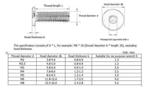Rock Solid M3X8mm Hex Socket Flat Head Countersunk Bolts Built From Premium Black 304 Stainless Steel technical specifications diagram