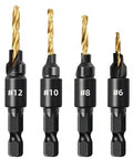 Front view: DIY Woodworking 4pcs countersink drill bit set with 1/4" hex shank, sizes #6-#12