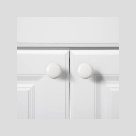 Badass White Round Cabinet Knobs For Kitchen And Farmhouse Drawers Boasting A Super Clean Slick Design Sturdy Zinc Build With No Hassle Quick Install Mounting Screws Included Tight Grip Handles 10 Pack on white cabinet doors.