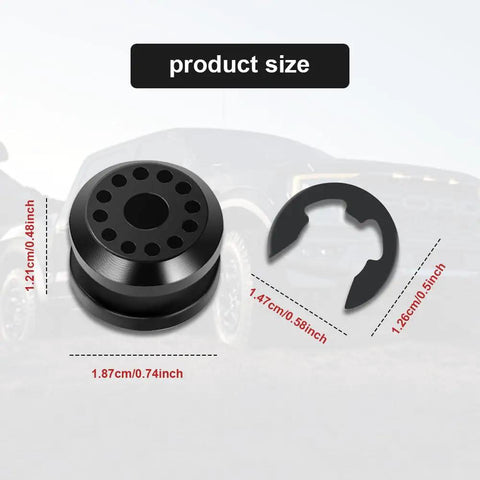 Transfer Case Shift Linkage Bushings 2 Pack Kit With E Clips For Dodge Ram 1500 2500 3500 Built Tough Rubber Grommet Replacement, Improved Fit And Longevity, OEM 68078975AA 68078974AA size view with bushing and E-clip
