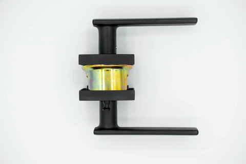 Utica Interior Door Lever Set, Privacy Function, 6 Pack, Easy Install, matte black non-handed lever, durable hardware