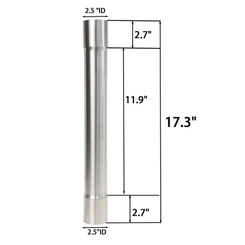 Two Point Five Inch Stainless Steel Exhaust Pipe T304 Mandrel Bent Tubing For Cars shown with measurements, 17.3 inch straight pipe