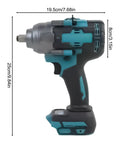 Side view of Heavy Duty 1000Nm Electric Brushless Shock Torque Wrench For Cars, 25cm long, ergonomic grip for easy use.
