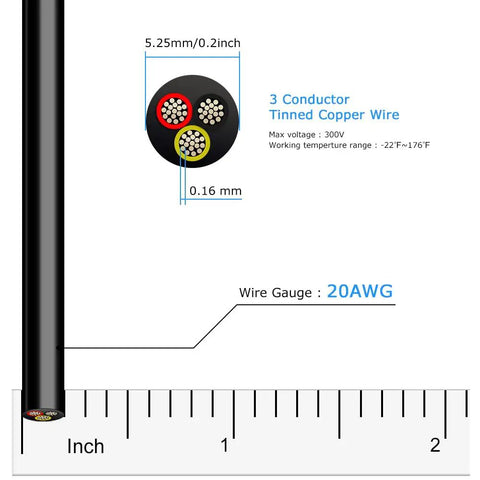 20 Gauge 3 Conductor Low Voltage Electrical Wire 100 Ft Black PVC Jacket Red Black Yellow Strands Tinned Copper 20AWG Cable