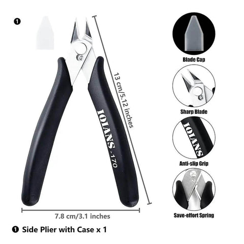 Side pliers from 15 Piece Must Have Basic Hobby Tool Kit for Model Building Gunpla and 3D Printing with blade cap and anti-slip grip.