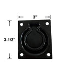 Heavy Duty Steel Flush Ring Pull, 3 Inch By 3-1/2 Inch Face Plate, Matte Black Finish, 2 Pack With Mounting Hardware, Flush Design