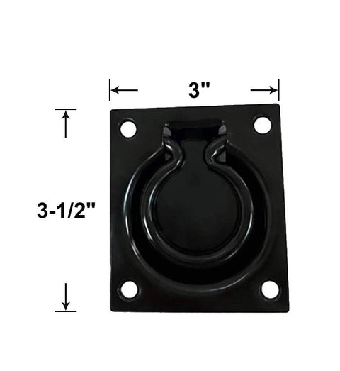 Heavy Duty Steel Flush Ring Pull, 3 Inch By 3-1/2 Inch Face Plate, Matte Black Finish, 2 Pack With Mounting Hardware, Flush Design