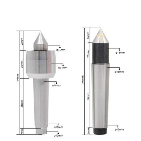 Top Shelf Heavy Duty Single Tailstock Unit Featuring A Slick Movable Base And Four Precision Collet Heads Built Tough For Rotary A Fourth Axis Cnc Engraving, showing two collet heads with measurements.