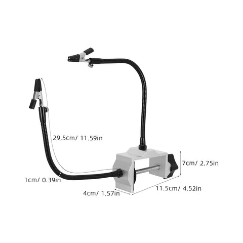 Helping Hands Soldering Table Clamp Dual Arm Third Hand Tool with Nonskid Vise dimensions displayed