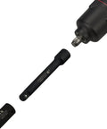 Half Inch Drive Impact Extension Bar Set With Three Extensions In 3 Inch 5 Inch And 10 Inch CRV Steel For Tough To Reach Bolts On Cars And Bikes Durable Impact Tools For Quick Access shown with socket and gun
