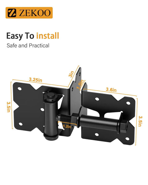 Self Closing Gate Hinges For Stainless Steel 304 Rust Proof Construction, Ideal For Vinyl Fence Gates And Wood Gates, Heavy Duty Black Hinges Set Of 2