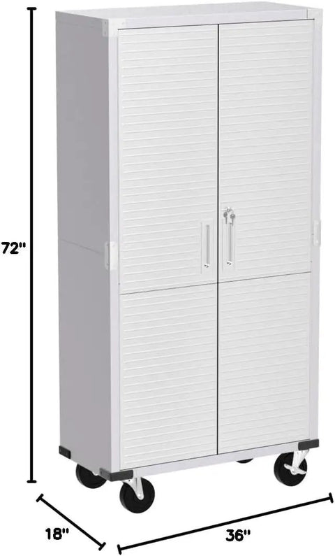 Heavy-Duty Metal Storage Cabinet With Four Shelves And Locking Doors Mobile Rolling Design For Garage Warehouse And Studio Stainless Steel Tool Organizer With Adjustable Feet And Built To Last Rugged Wheels, 36W x 18D x 72H in