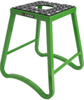Aluminum MX Stand Green Heavy Duty Dirt Bike Lift With Seventeen Inch Height Ten By Ten Inch Rubber Top Lifts Both Tires Off Ground Wide Stable Base For Maintenance Oil And Gas Resistant Surface Supports Up To 350 Lbs.