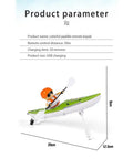 Rad 2.4G RC Kayak With Patented Paddling Propulsion Anti Capsize Design LED Lights, remote control specs and dimensions shown