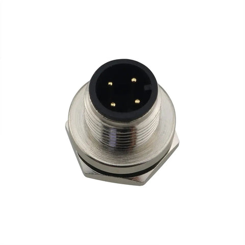 Top view of a single 2 Pack M12 4 Pin Male Aviation Panel Mount Connector Waterproof Back Mount Socket with nickel-plated threads