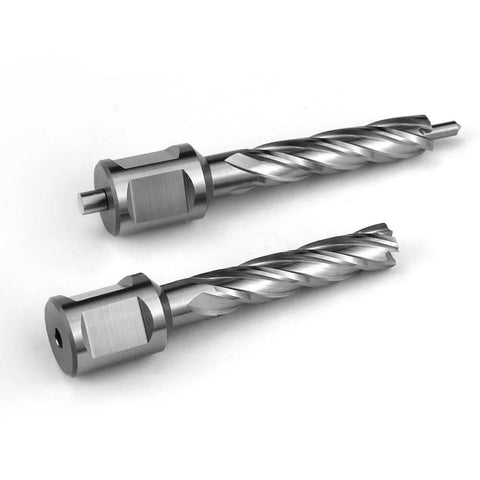Two 7/16 in annular cutters, 2 in depth, with 3/4 in Weldon shanks for magnetic drill press.