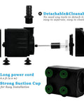 Diagram showing parts of Quiet Submersible Pump 400 GPH With 5 Ft Tubing For Pond Fountain Aquarium Fish Tank Hydroponics No Frills