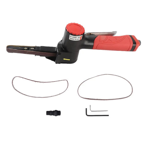 Jauarta 1/4 Inch Pneumatic Air Belt Sander High Speed 20K RPM Handheld Grinding Machine with bands and accessories.