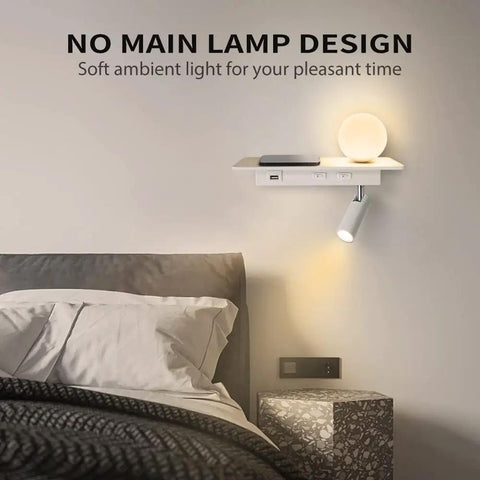 M02 Wall Mounted Reading Light With Romantic Ball Light And USB Port Multifunctional Bedside Wall Sconce above bed