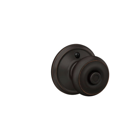Georgian Privacy Door Knob With Bed And Bath Privacy Lock In Aged Bronze, No Hassle Install With Self Aligning Screws