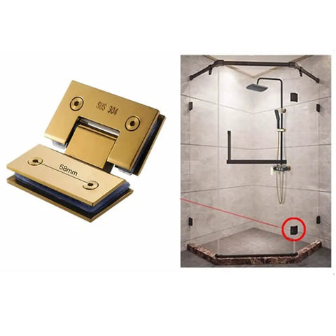 Brushed Gold Glass Door Clip Clamp and Hinge for 8 to 12mm Toughened Glass Stainless Steel 304 Hardware Heavy Duty Support