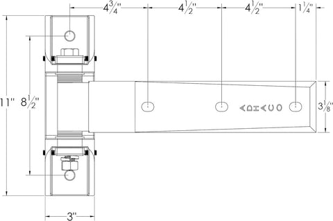 Diagram of Heavy Duty Strap Hinge For Industrial Doors Left Hinge H 412 6 Way Adjustable with dimensions shown